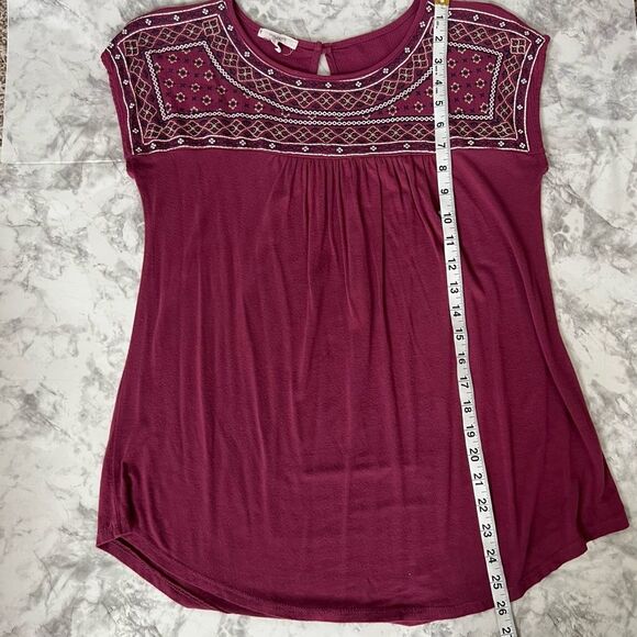 Maurices Burgundy Gauze Boho Embroidered Short Sleeve Women's Blouse Tunic S - Picture 10 of 10